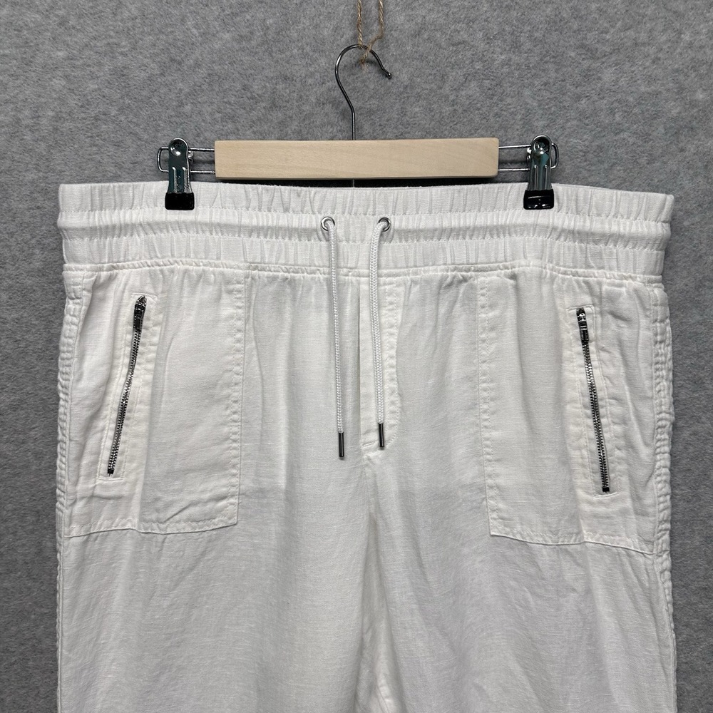 Athleta Cabo Tide 100% Linen Jogger Pants White Womens Size 16 Drawstring Pullon - Picture 6 of 16